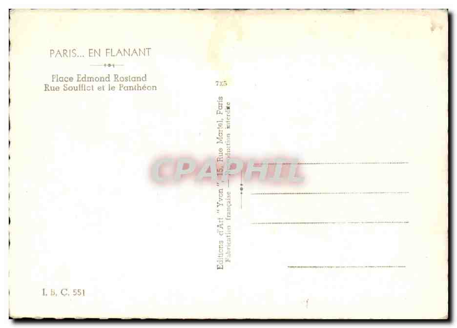 Paris 5 Place Edmond Rostand - Rue Soufflot - Le Pantheon CPA  — Verso