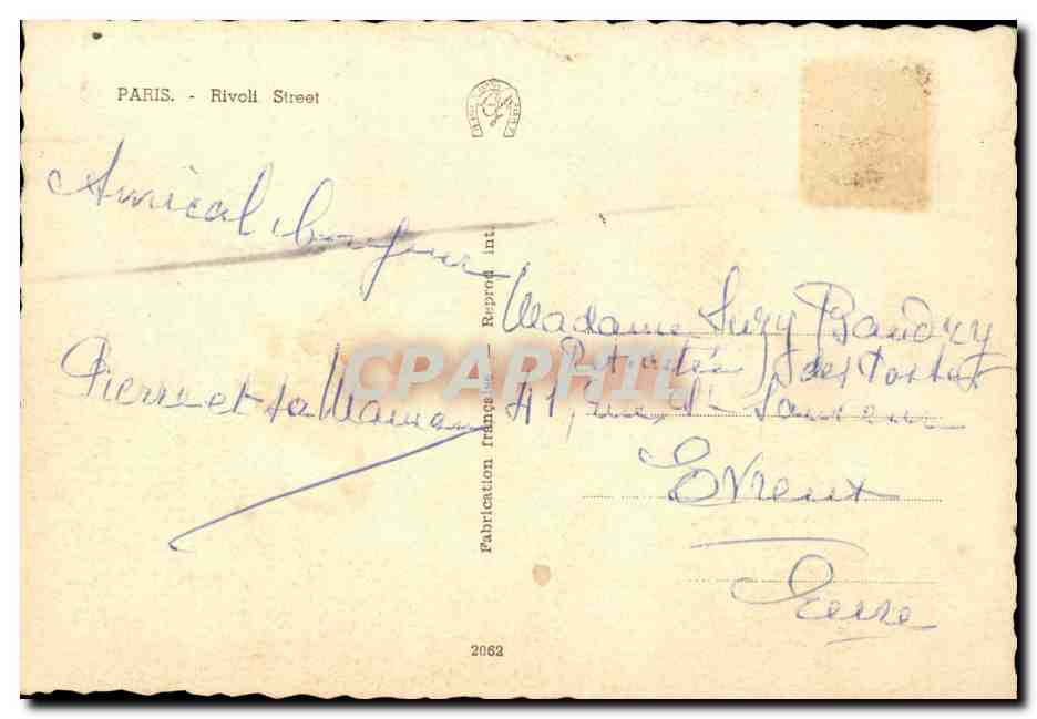 Paris 1 - Rivoli Street CPA  — Rückseite