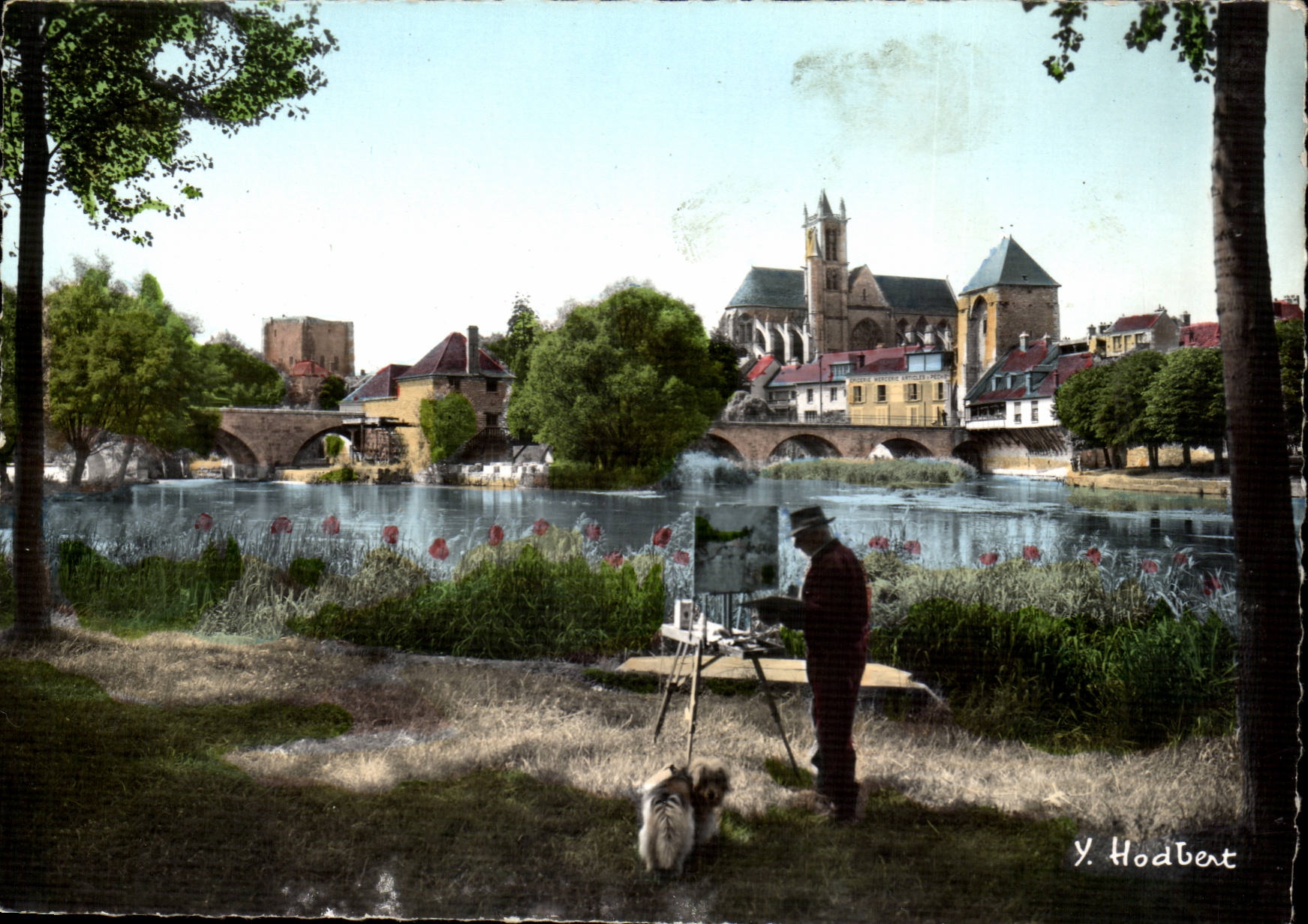Moret-sur-Loing — Le Donjon, la Porte de Bourgogne et l'Église Notre-Dame sous le pinceau du peintre local « Zanaroff » — Yves Hodbert