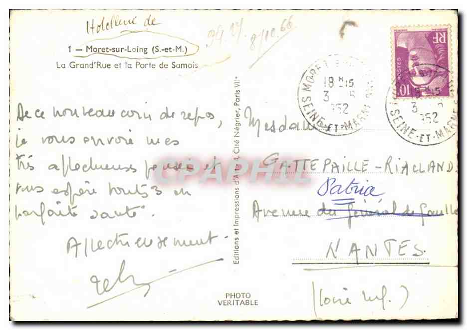 Moret-sur-Loing — La Grand'Rue et la Porte de Samois — Editions et Impressions d'Art, Paris VII — Verso
