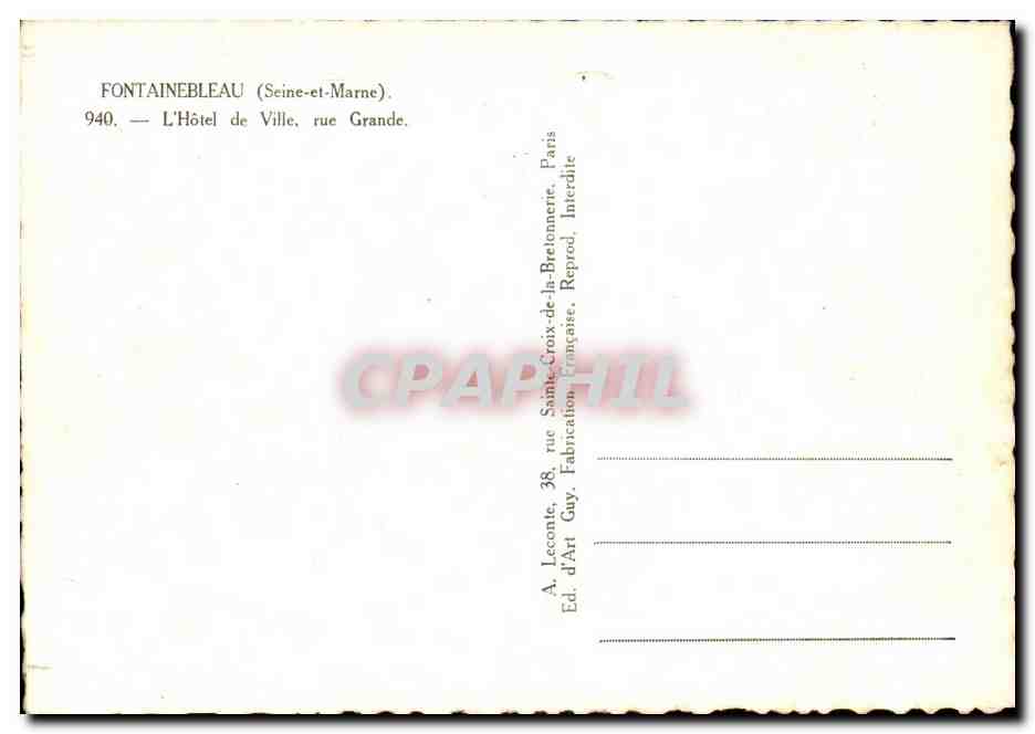 Fontainebleau — Hotel de Ville, rue Grande — Ed. Gay, n° 940 — Reverso
