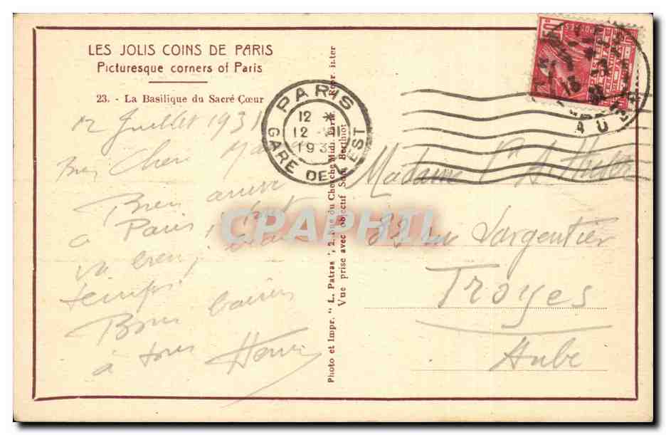 Paris - 18 - Le Sacre Coeur - CPA  — Rückseite