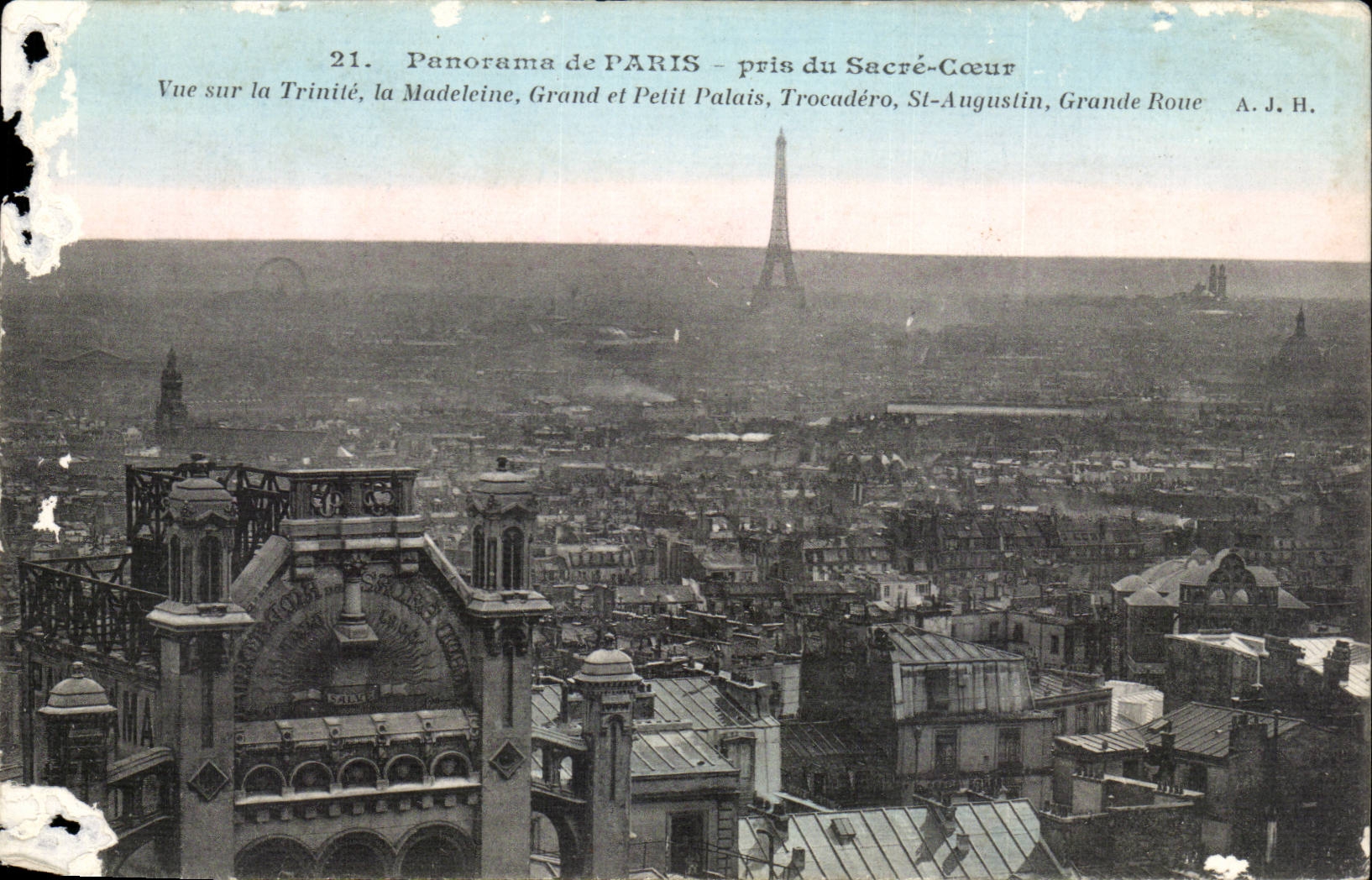 Paris - 18 Panorama de Paris - pris du Sacre Coeur - Vue de la Trinite - Tour Eiffel Eiffel Tower - CPA 