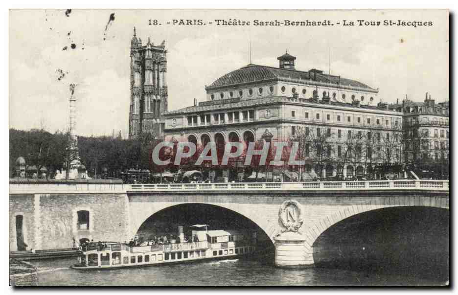 Paris - 4 - Tour St Jacques et Theatre Sarah Bernhardt - CPA 