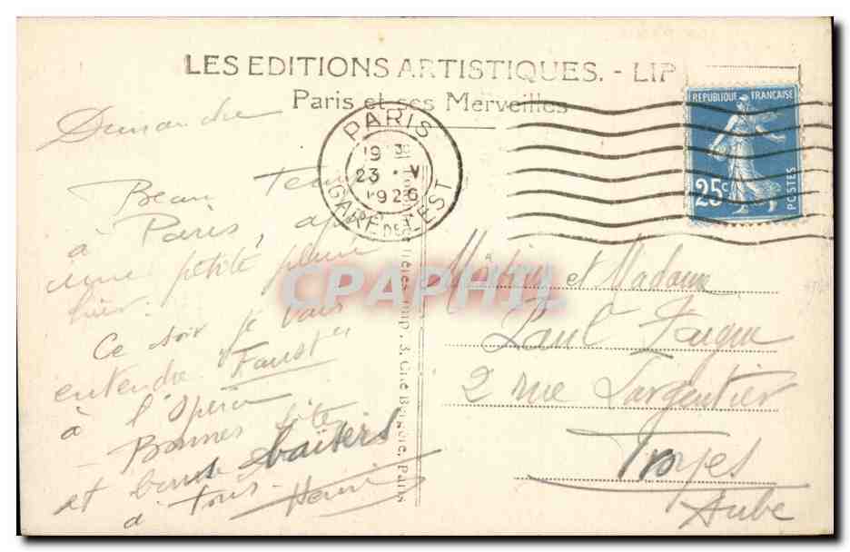 Paris - 1 - L'Arc de Triomphe de Carrousel - CPA  — Rückseite