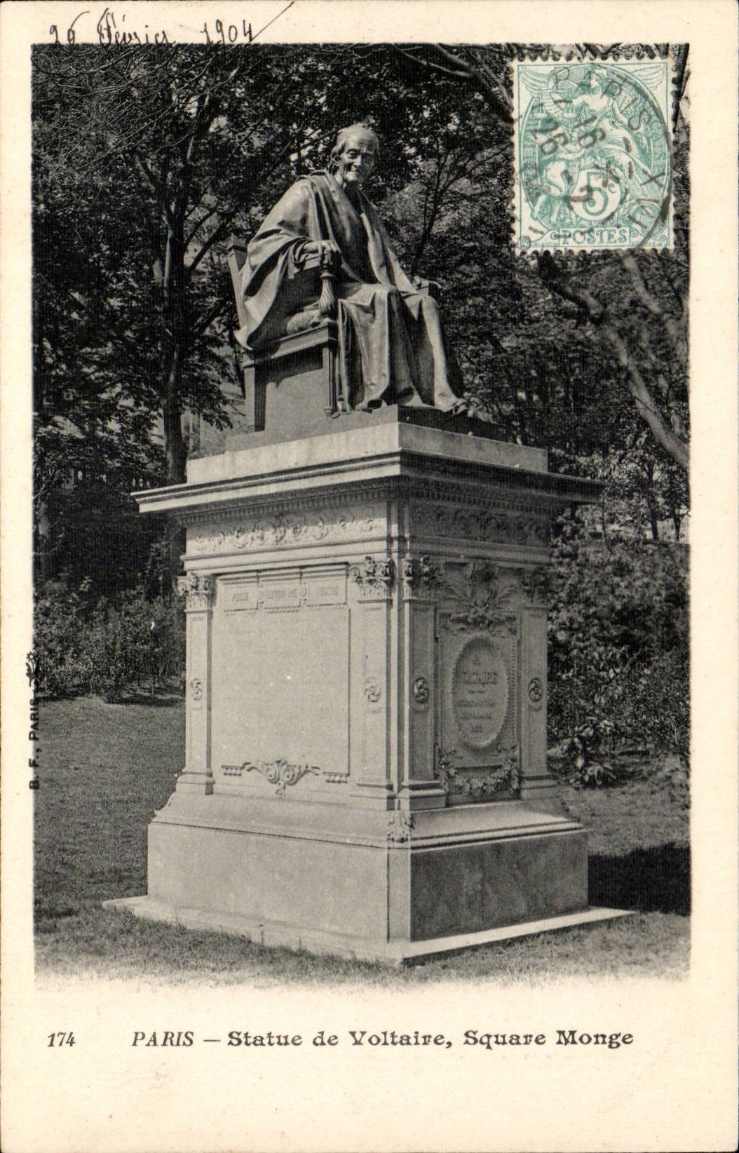 Paris - 5 - Square Monge - Statue de Voltaire CPA 