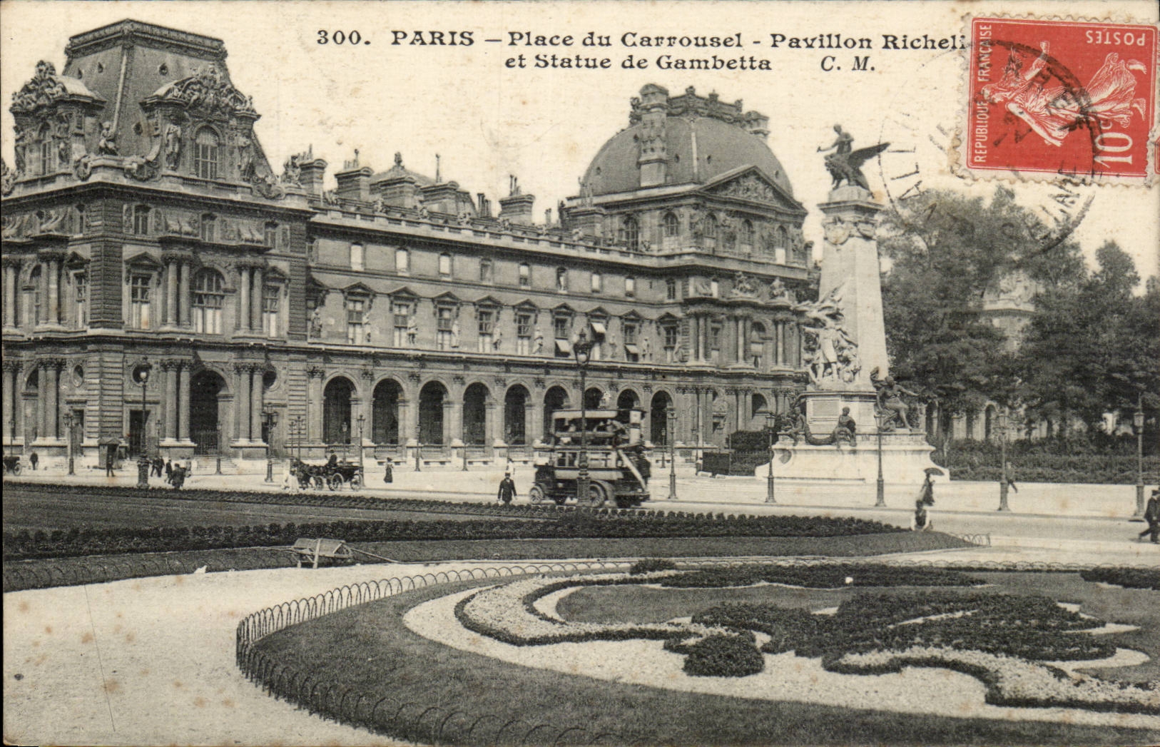 Paris - 1 - Place du Carrousel et Statue de Gambetta - Pavillon Richelieu - CPA 