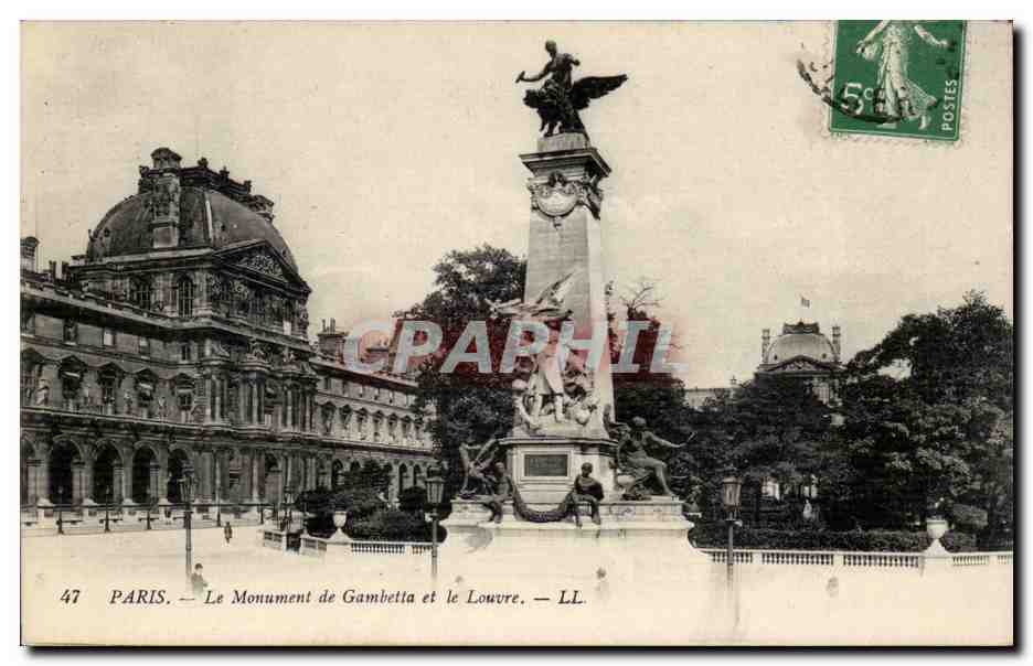 Paris - 1 - Le Monument de Gambetta et le Louvre - CPA 