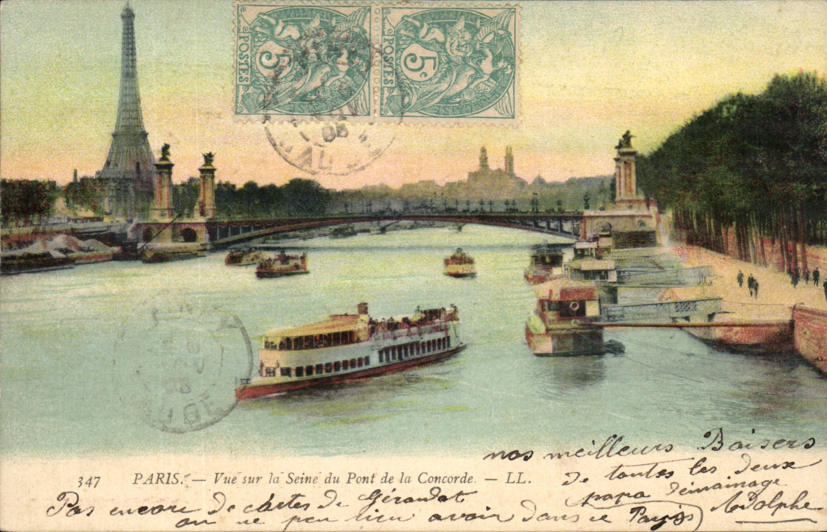 Paris - Vue sur la Seine - Pont de la Concorde - Tour Eiffel - Eiffel Tower CPA 
