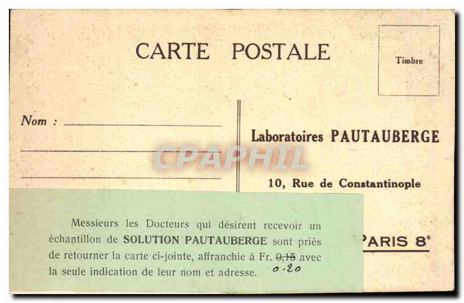 Paris - 7 -Tour Eiffel - Eiffel Tower - Docteur - Medecin - laboratoire Pautauberge - Rue de Constantinople CPA  — Rückseite