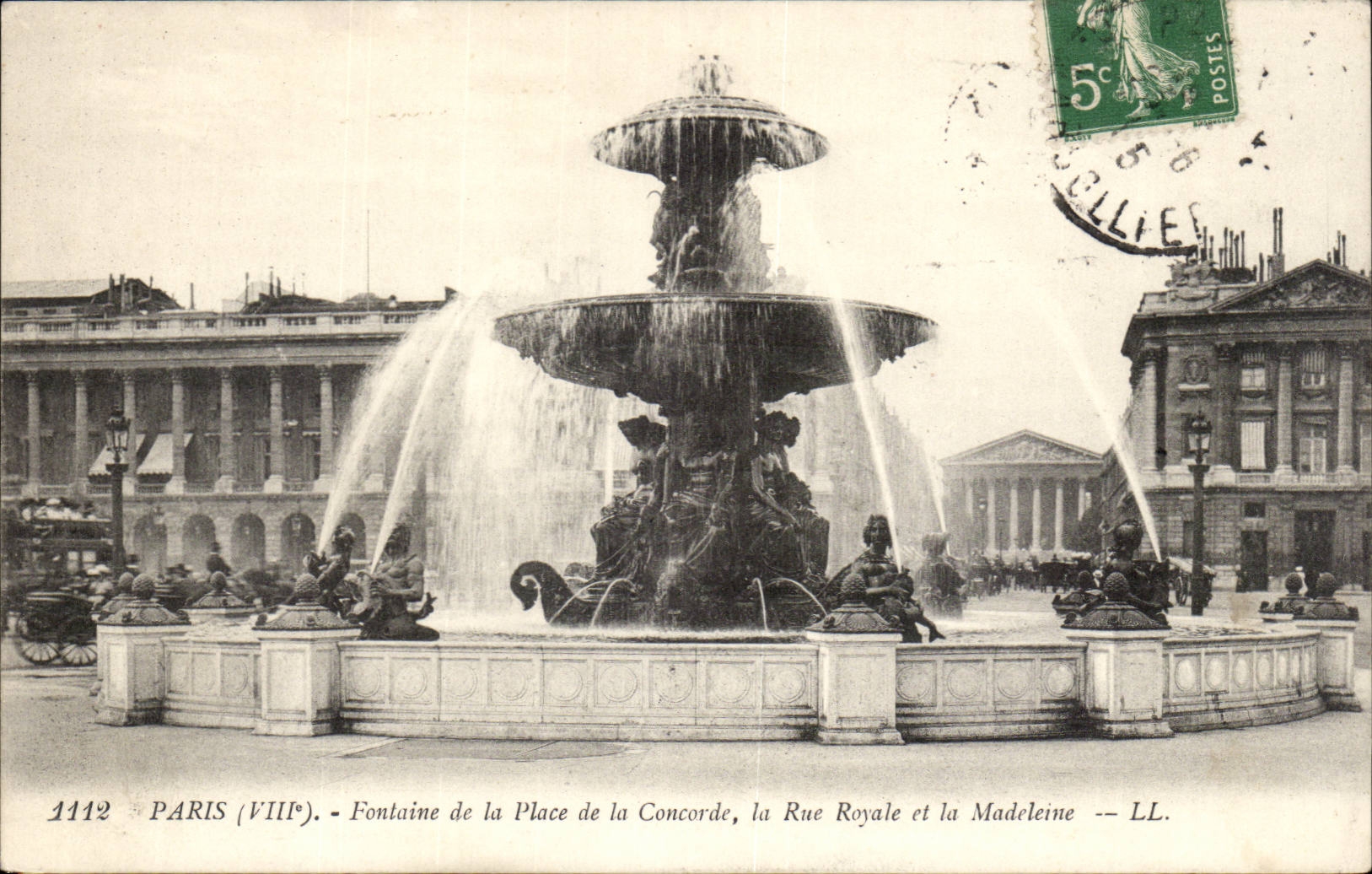 Paris 8 - Fontaine de la Place de la Concorde La Rue Royale et La Madeleine CPA 