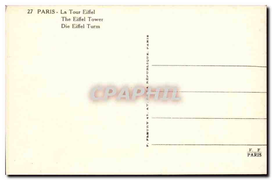 Paris - 7 - Tour Eiffel - Eiffel Tower - CPA  — Verso