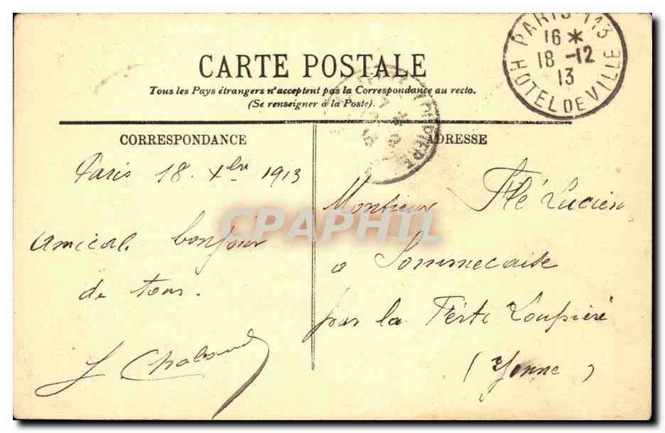 Paris - 1 - Le Monument de Gambetta - Le Louvre - CPA  — Rückseite