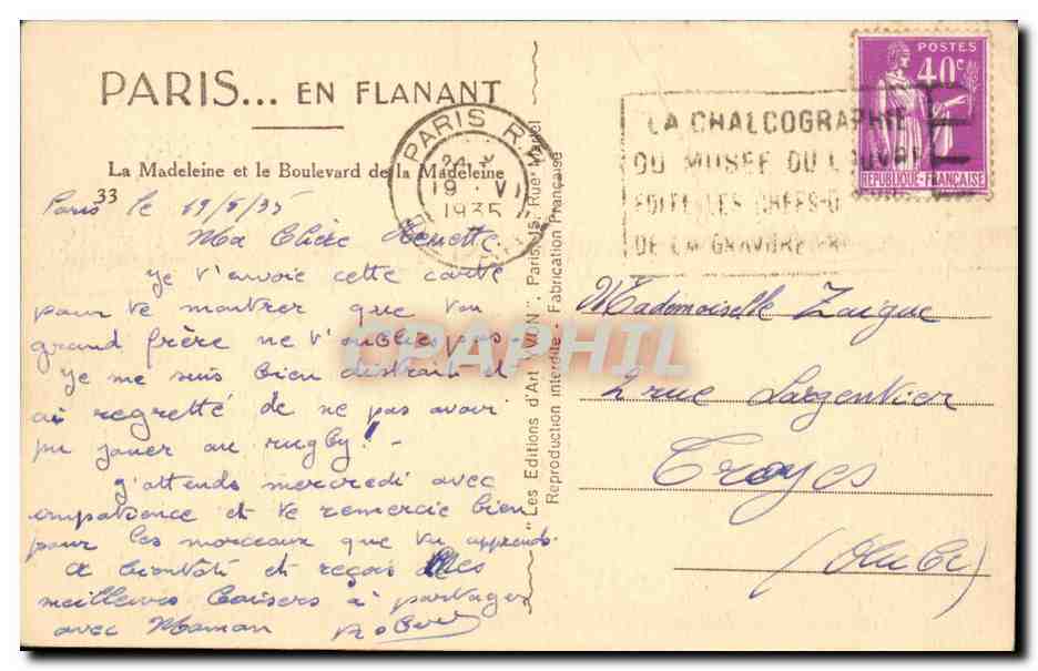 Paris - 8 - Le Madeleine et Le Boulevard de la Madeleine - CPA  — Rückseite