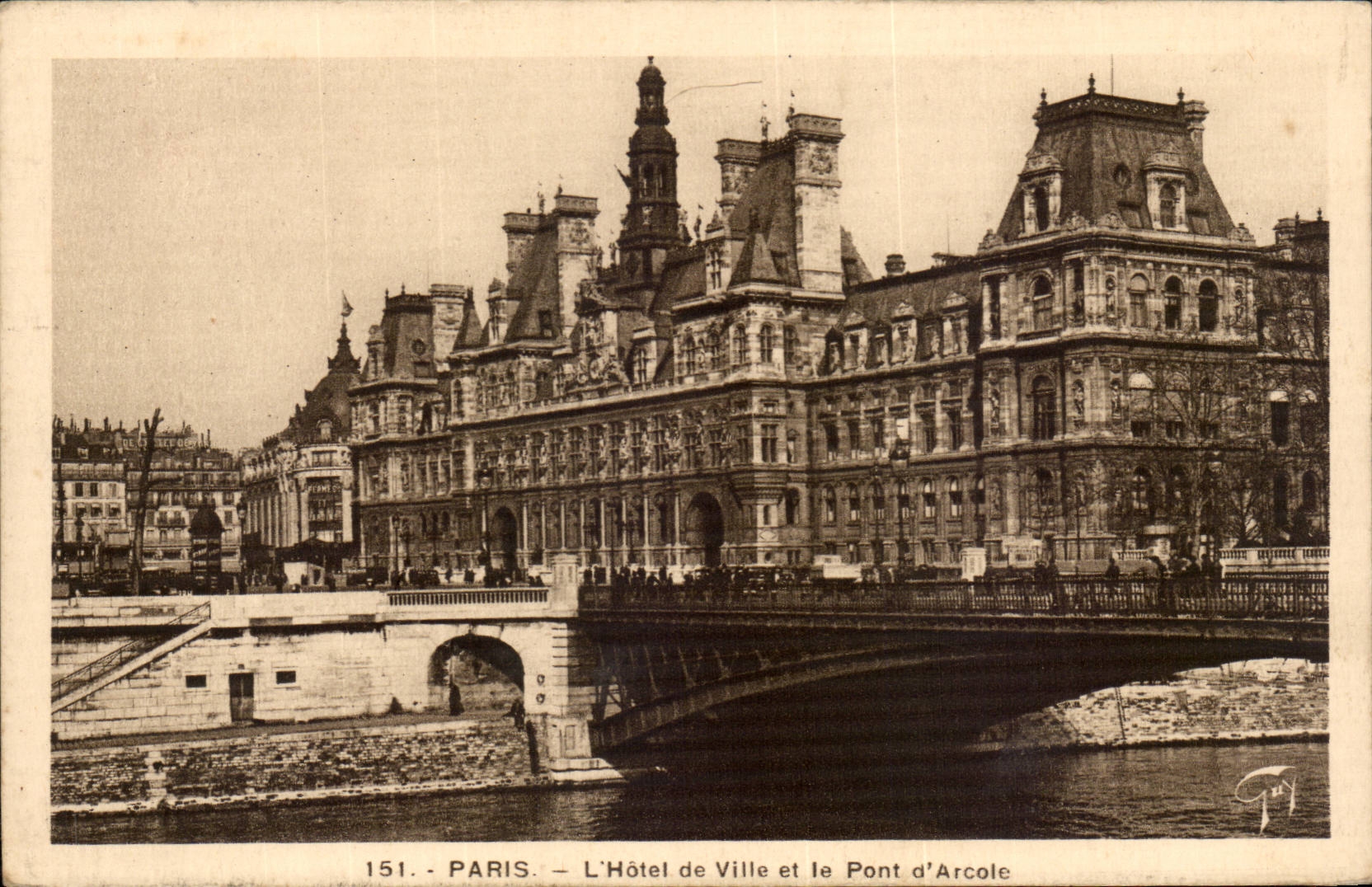 Paris - 4 - Le Pont d'Arcole - L'Hotel de Ville CPA (timbre Jaures)