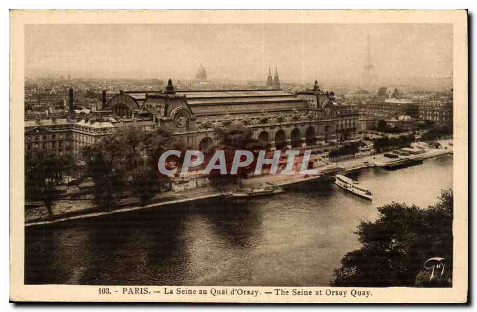 Paris - 7 - La Seine au Quai d'Orsay (Tour Eiffel dans la brume) CPA 