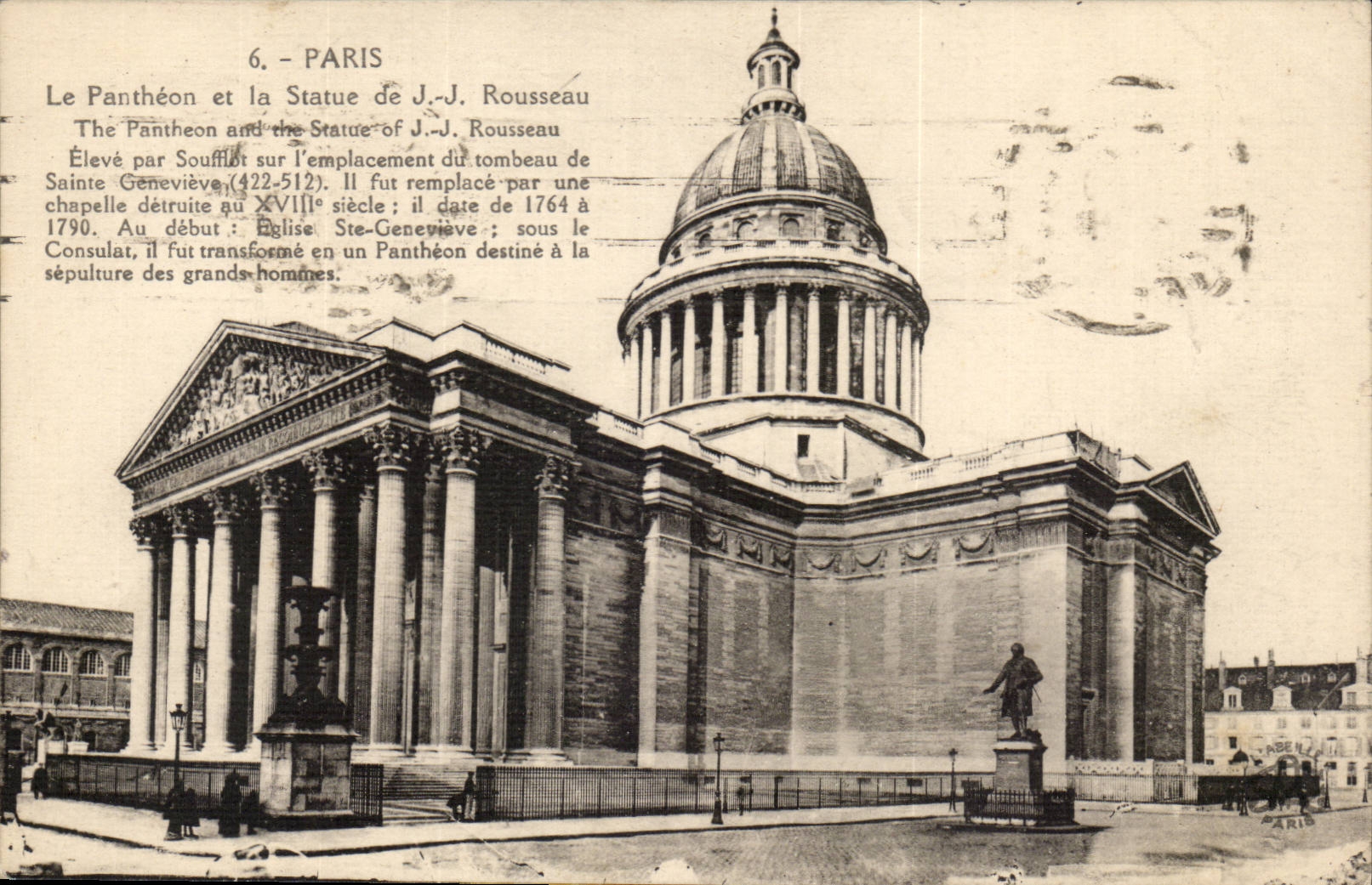 Paris - 5 - Le Pantheon et la Statue de J J Rousseau - CPA 