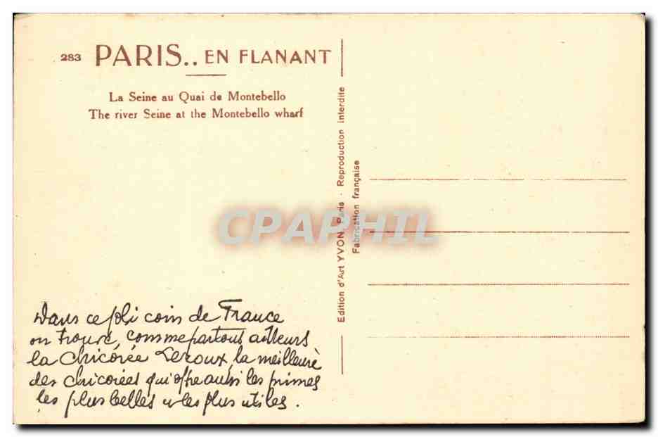 Paris - 5 - la Seine au Quai de Montebello - La Peche - CPA  — Rückseite