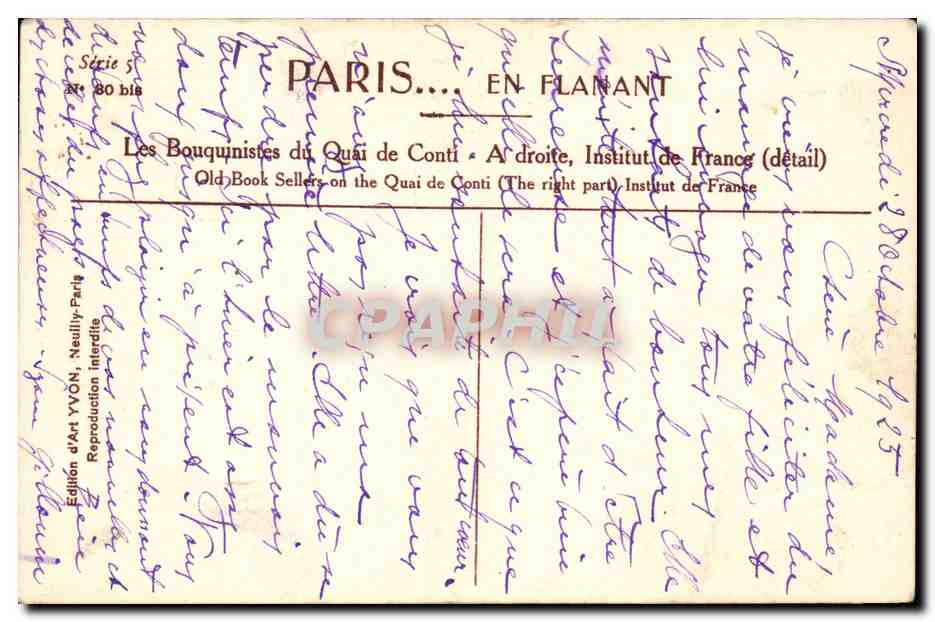 Paris - 6 - les Bouquinistes du Quai de Conti - A droit Institut du France - CPA  — Verso