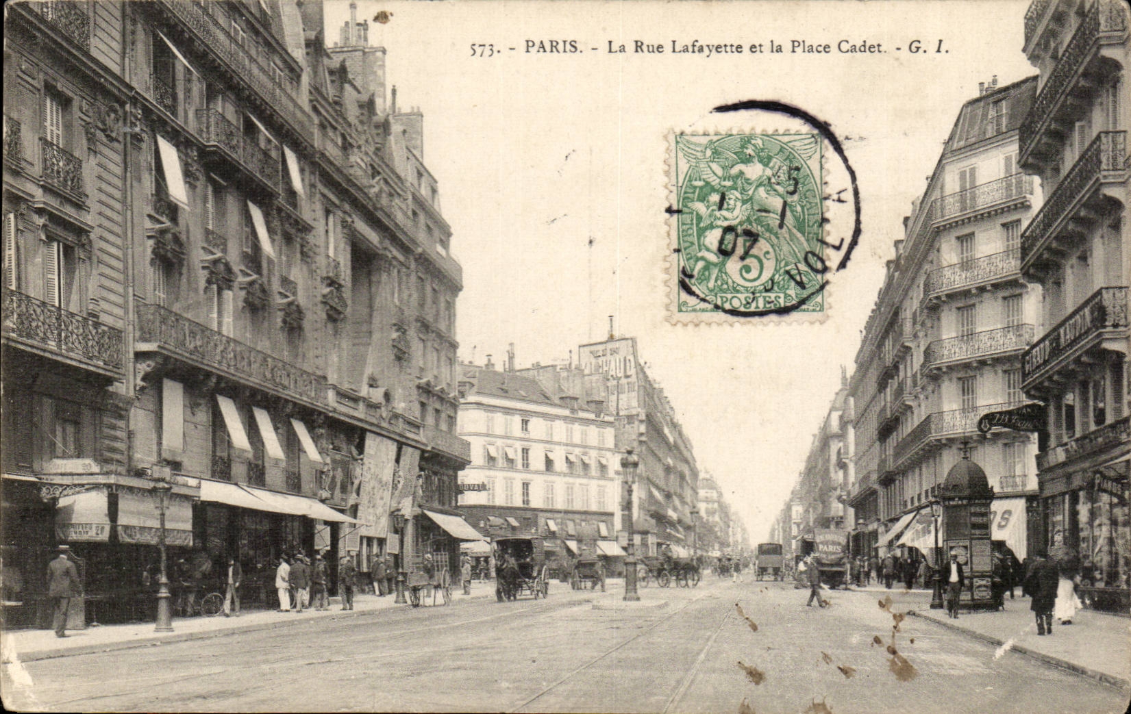 Paris- 9 - La Rue Lafayette et la Place Cadet CPA - 