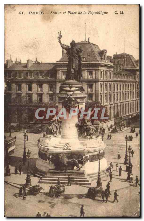 Paris - 10 - Statue et Place de la Republique - CPA 