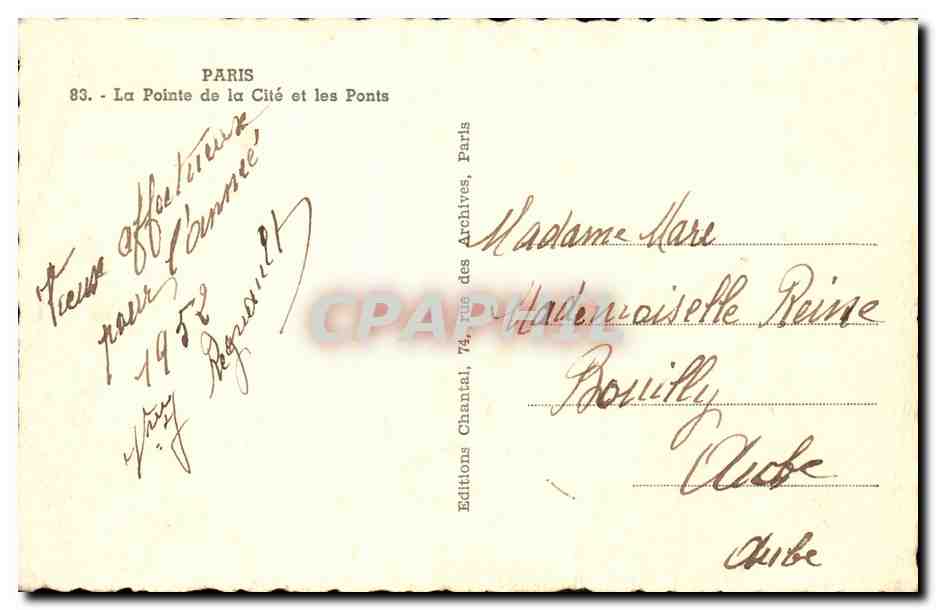 Paris - 1 - La Pointe de la Cite et les Ponts - CPA  — Rückseite