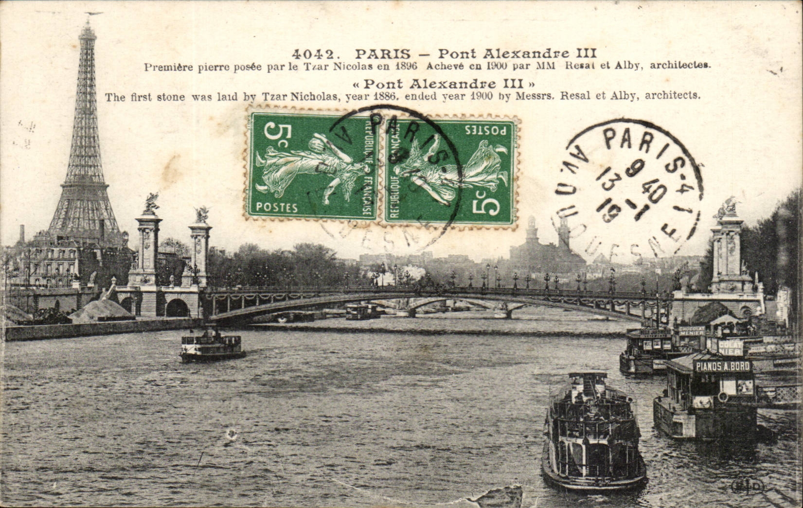 Paris - 7 Pont Alexandre III - Premier Pierre posee par le Tsar en 1896 - CPA - 