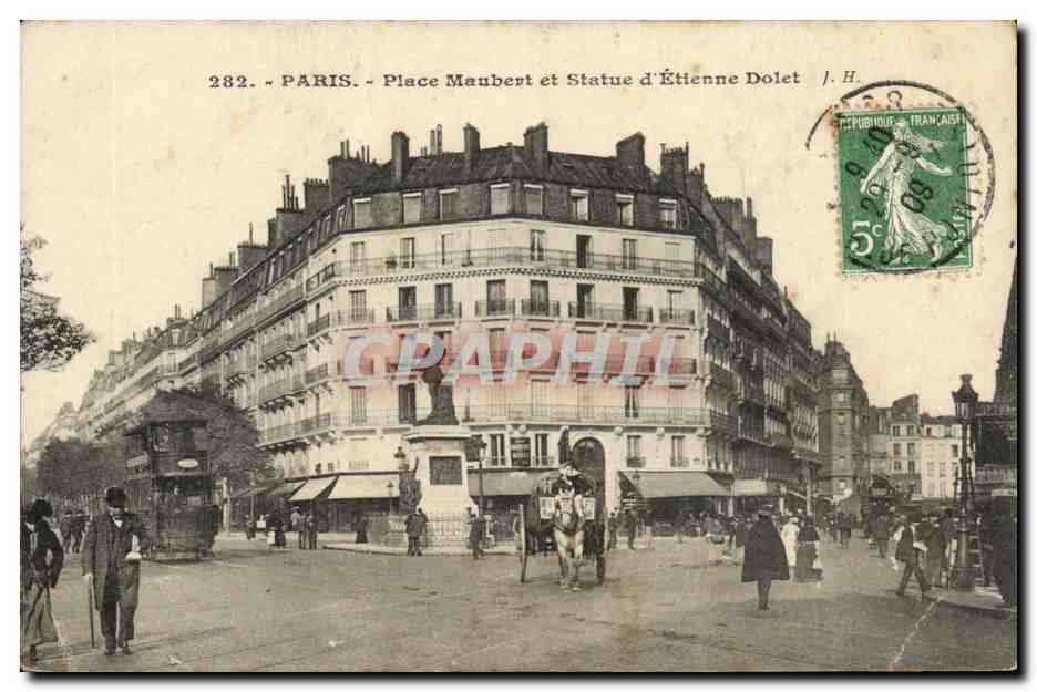 Parijs - Place Maubert en Beeld van Étienne Dolet - J.H. n°282