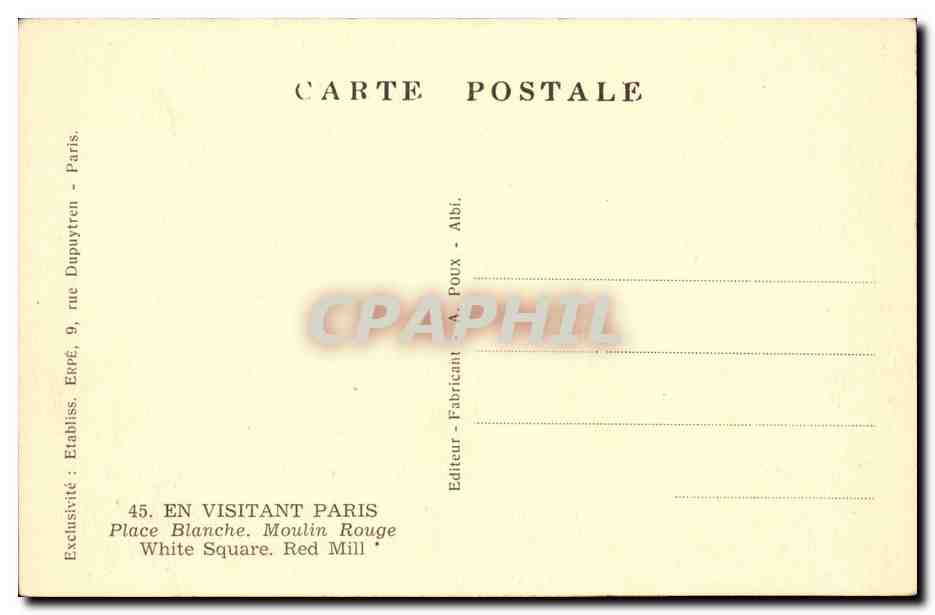 Paris - 18 - Moulin Rouge - Cinema - Kermesse - Dubonnet - cafe - windmill - muehle - CPA  — Rückseite