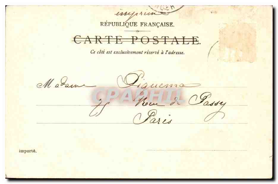 Paris - 16 - Square de Ranelagh - L'Amour Fugitif - 19 Juilet 1901 - CPA  — Rückseite