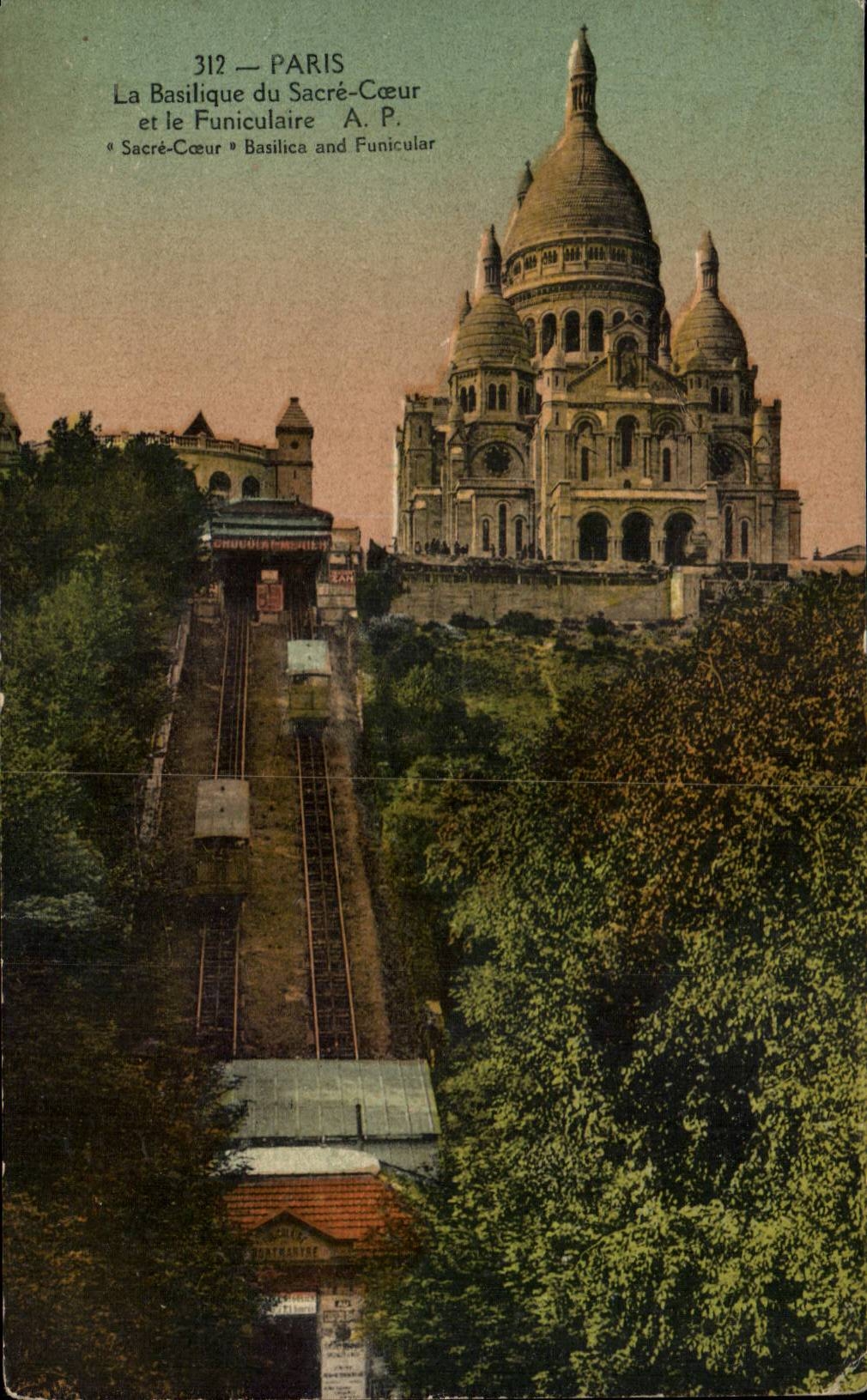 Paris — Basilique du Sacré-Cœur et le Funiculaire — A. P.