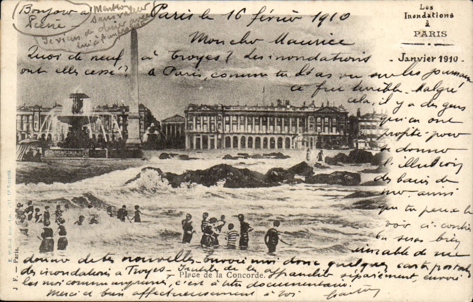 Paris - 8 - Les Inondation - Janvier 1910 - Place de la Concorde - CPA 