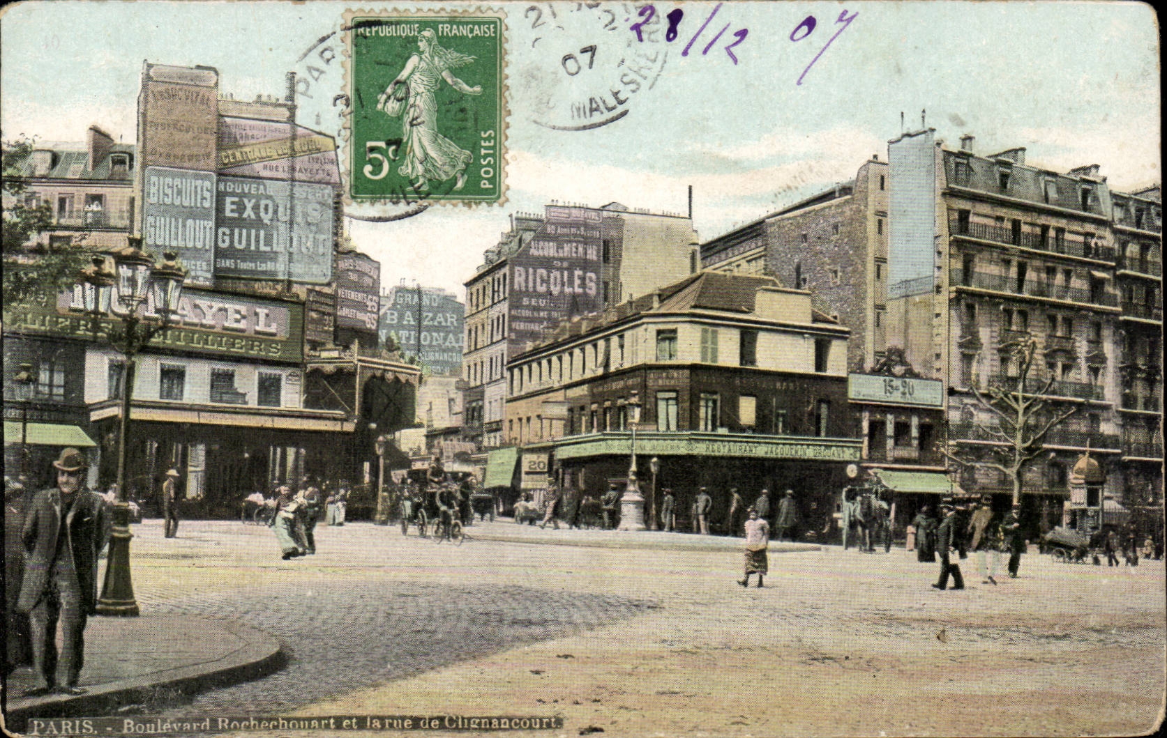 Paris - 18 -- Rue Clignancourt - Boulevard Rocherhouart - Biscuits Guillout CPA 