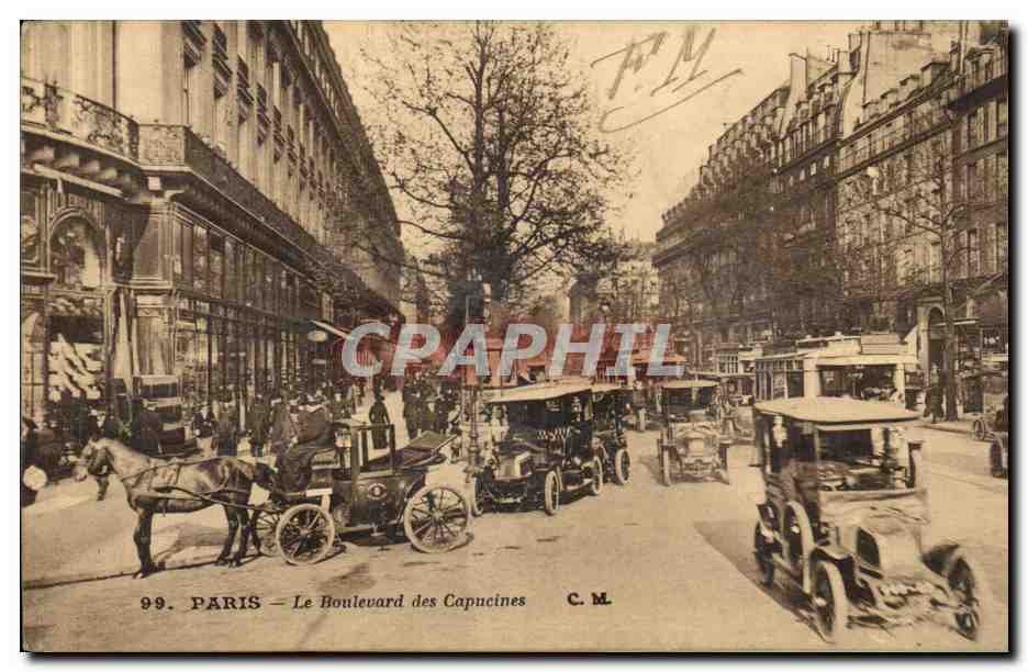 Paris - 2 - Boulevard des Capucines CPA Taxi taxis