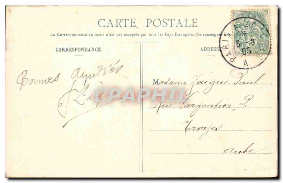 Paris 10 - Porte St Martin CPA  — Rückseite