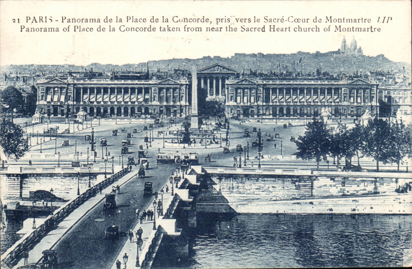 Paris - 8 - Panorama de la Place de la Concorde vers le Sacre Coeur de Montmartre - CPA 