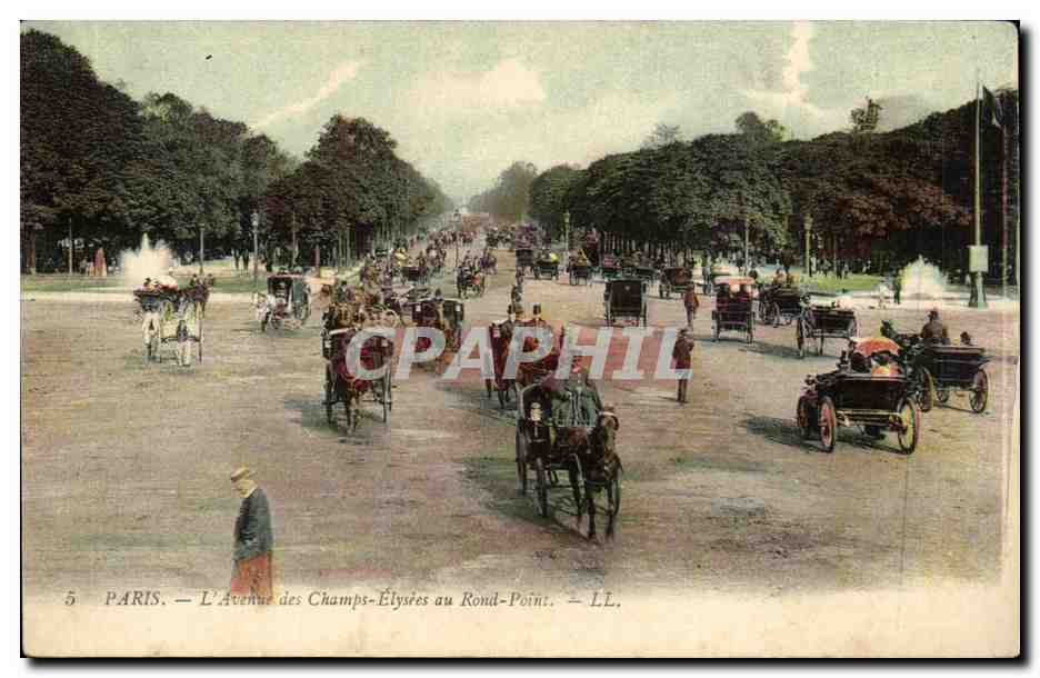 Paris CPA L'avenue des Champs Elysees au rond point