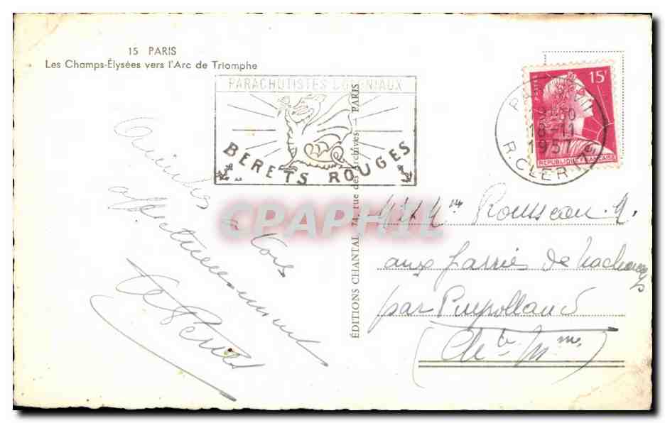 Paris CPA Les Champs Elysees vers l'arc de triomphe — Verso