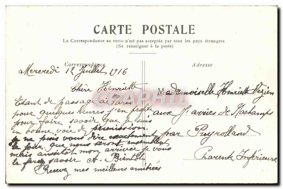 Paris CPA Boulevard et Porte Saint Martin — Verso