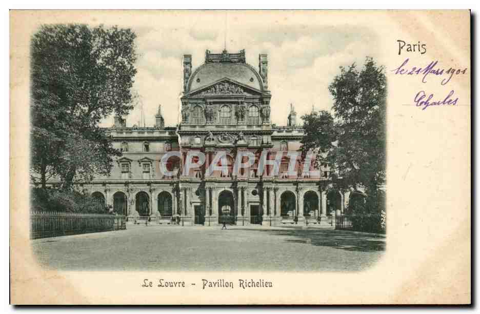 Paris CPA Le Louvre Pavillon Richelieu (dessin en relief !)