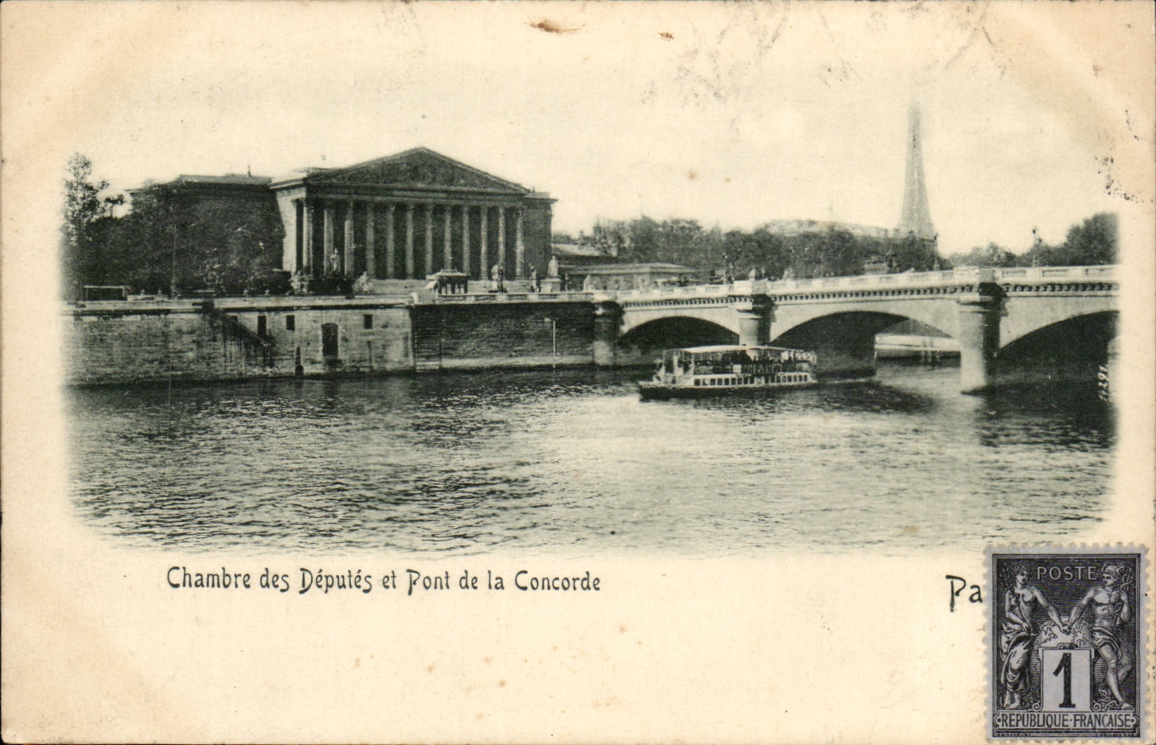 Paris CPA Chambre des DEputes et pont de la Concorde (dessin en relief !) Tour Eiffel
