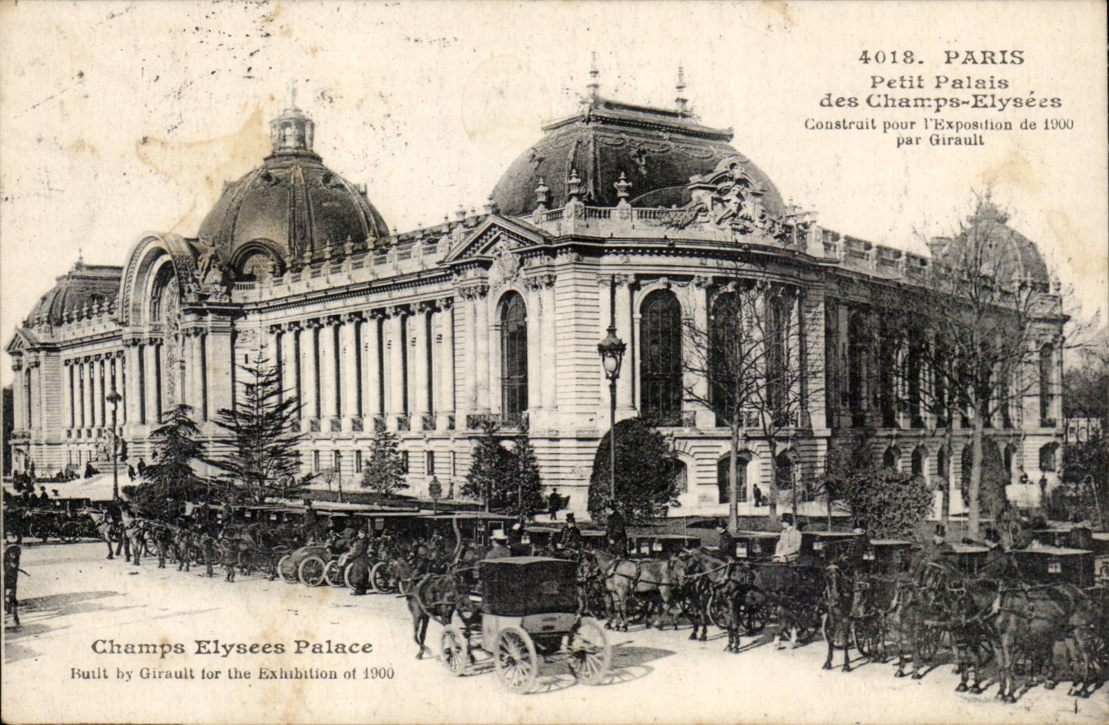 Paris CPA Petit palais des Champs Elysees (fiacres caleches)