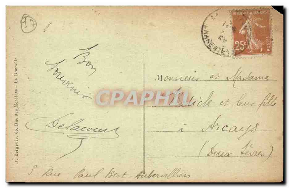 La Rochelle — Grand Encan, Rue Saint-Jean — Éditeur R. Bergevin, n° 936 — Verso