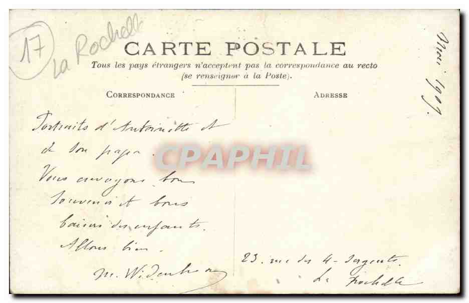 Soldier and child on bench — park — publisher La Rochelle, no. 17 — Back