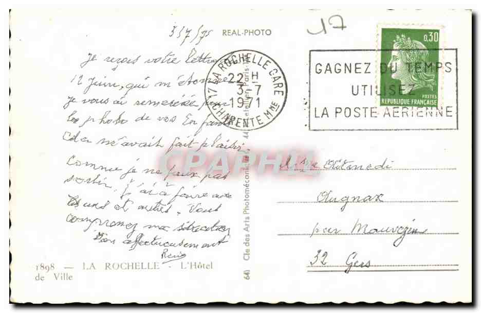 La Rochelle — Porte de la Ville — éditeur Cap — Verso