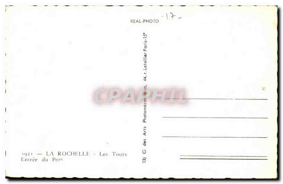La Rochelle CPA Les tours Entree du port — Verso