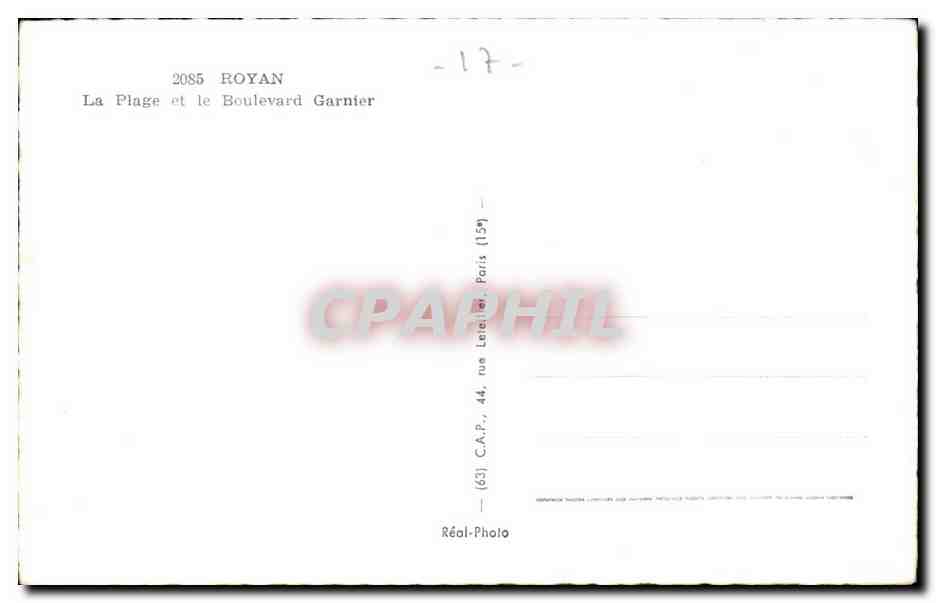 Royan CPA La plage et le boulevard Garnier — Verso