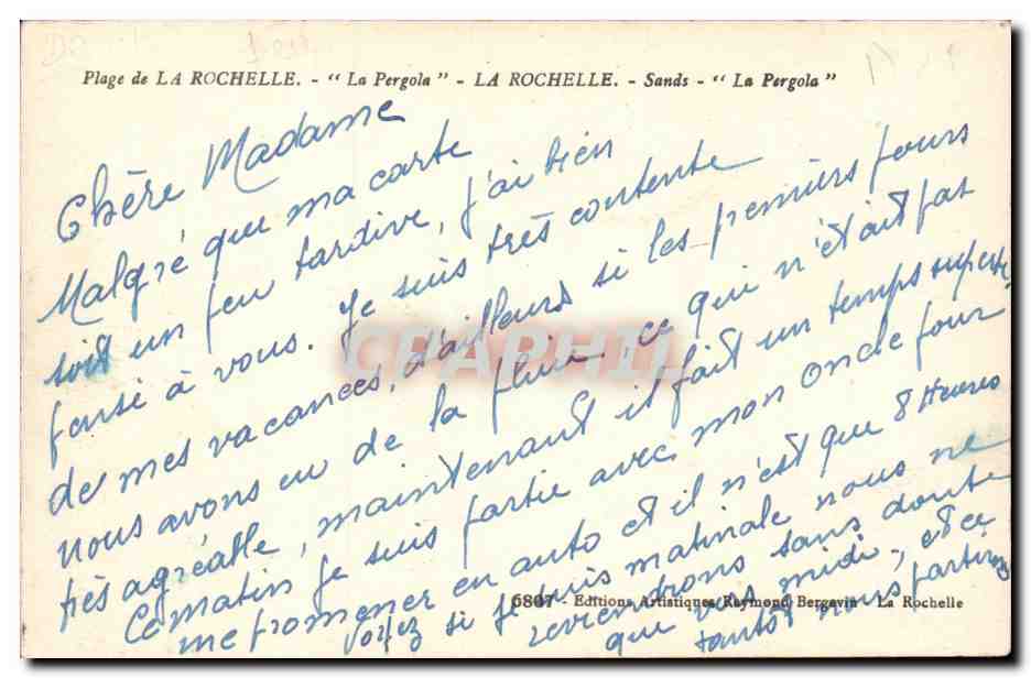 CPA Plage de la Rochelle La Pergola  — Verso