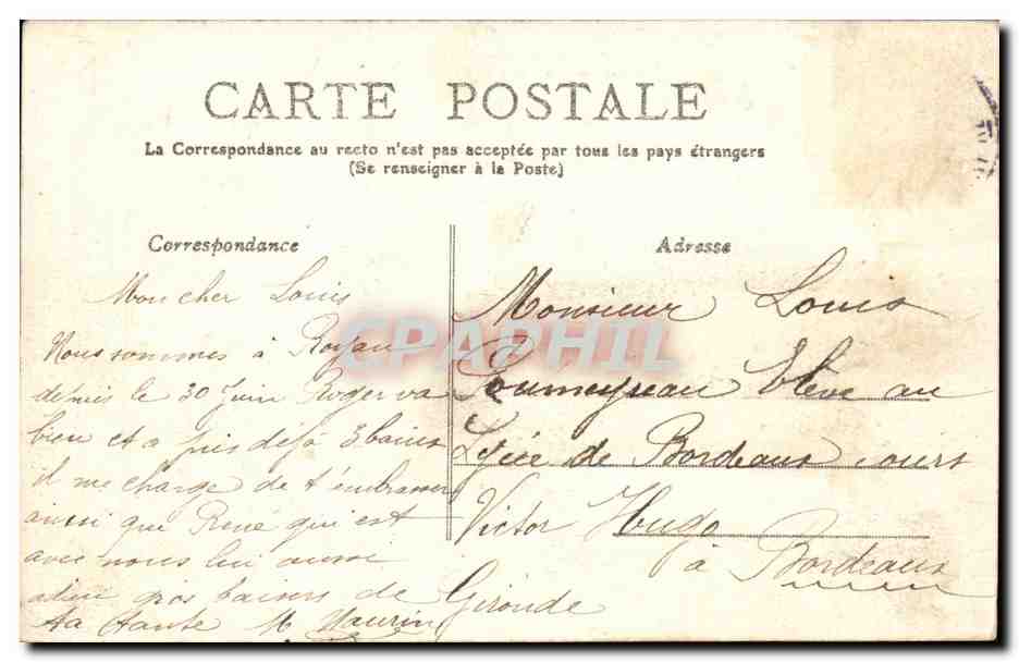 Environs de Royan CPA Foret de la grande cote — Rückseite