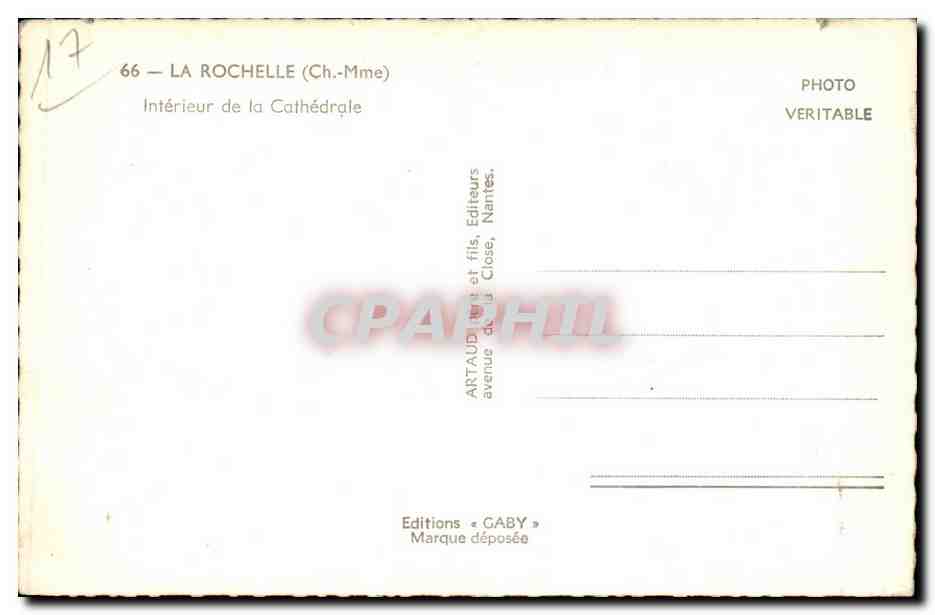 Intérieur de la Cathédrale — La Rochelle (Ch.-Mme) — Éditions GABY — Rückseite